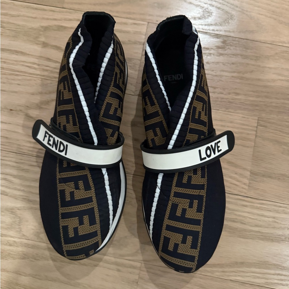 Fendi Black and Brown Logo High-Top Sneakers